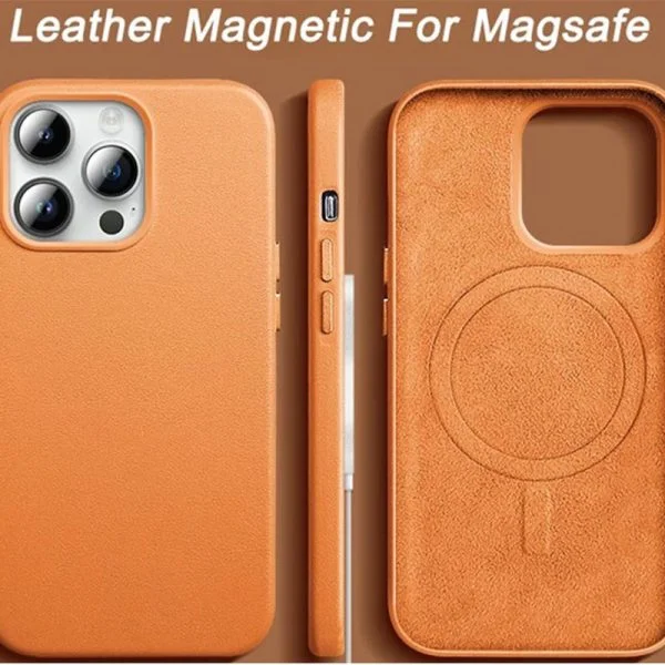 Apple iPhone 15 Pro Max PU Leer Magsafe Bruin Hoesje