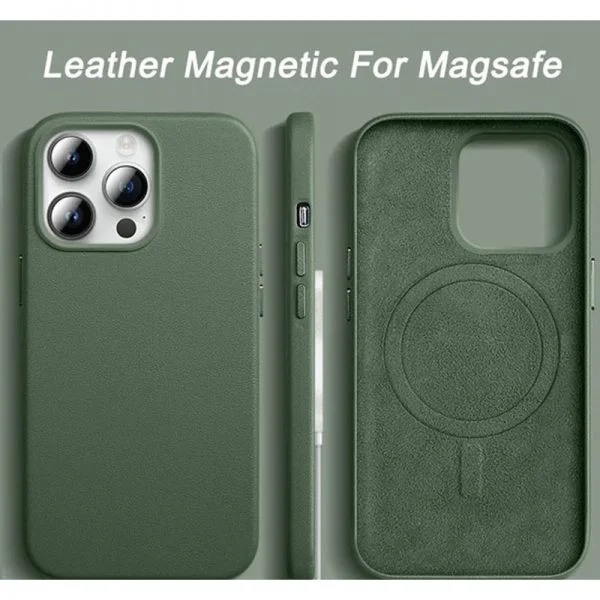 Apple iPhone 15 Pro Max PU Leer Magsafe Groen Hoesje