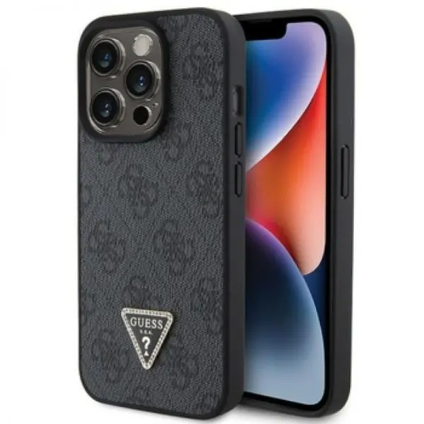 APPLE iPhone 15 Pro Max ORIGINELE CASE GUESS – HARDCASE LEDER 4G DIAMANT DRIEHOEK ZWART HOESJE