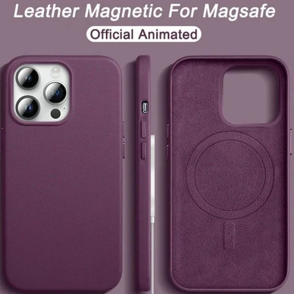 Apple iPhone 15 Pro Max PU Leer Magsafe Donker Paars Hoesje