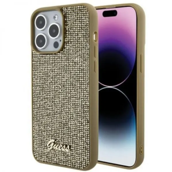 APPLE iPhone 15 PRO MAX ORIGINELE CASE GUESS DISCO METALEN HARDCASE GOUDE HOESJE
